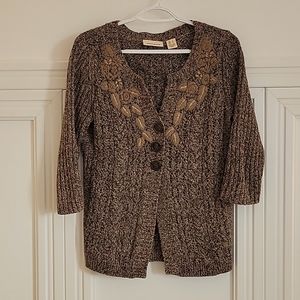 $5 SALE DKNY Jeans Cardigan Sweater|Brown & Tan|Size Small